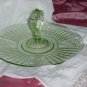 Green depression glass Sandwich Server Roses   145