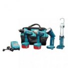 Makita 14.4 Volt Auto Combination Driver Drill, Impact Wrench and Light Kit