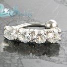 *NEW*HOT 4 CZ WHITE ROUND BELLY NAVEL RING 14 GAUGE 14G