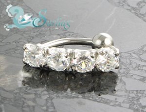 *NEW*HOT 4 CZ WHITE ROUND BELLY NAVEL RING 14 GAUGE 14G