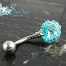 NEW AQUA ROUND CZ SOLITAIRE BELLY NAVEL RING 14G