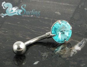 NEW AQUA ROUND CZ SOLITAIRE BELLY NAVEL RING 14G