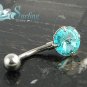 NEW AQUA ROUND CZ SOLITAIRE BELLY NAVEL RING 14G