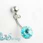 NEW AQUA ROUND CZ SOLITAIRE BELLY NAVEL RING 14G