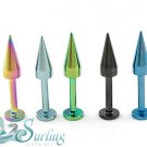 LOT 5 TITANIUM COLOR SPIKE LABRET LIP CHIN RING 14G 3/8