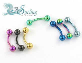 7 COLOR TITANIUM EYEBROW BARBELL RINGS 16G