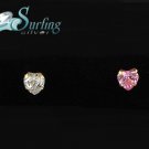 2 HEART CZ GOLD PLATED SILVER NOSE BONES PIN RING 20G