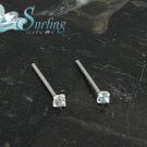 LOT 2 CZ SOLID .925 STERLING SILVER NOSE PINS BONES 20G