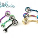 LOT 6 DBL JEWELED COLOR TITANIUM BELLY NAVEL RINGS 14G