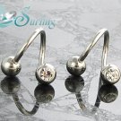 NEW 2 WHITE SPIRAL DOUBLE GEM BELLY NAVEL RINGS 14G