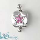NEW CUTE PINK CZ STAR BELLY NAVEL SHIELD RING CAP 14G