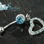 NEW *HOT* AQUA DANGLE HEART CZ BELLY NAVEL RING 14G