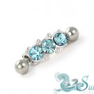 CUTE AQUA 3 CZ REVERSE BELLY NAVEL SHIELD RING CAP 14G