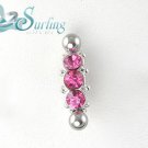 CUTE PINK 3 CZ REVERSE BELLY NAVEL SHIELD RING CAP 14G