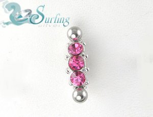 CUTE PINK 3 CZ REVERSE BELLY NAVEL SHIELD RING CAP 14G