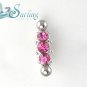 CUTE PINK 3 CZ REVERSE BELLY NAVEL SHIELD RING CAP 14G