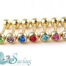 NEW LOT 7 18K* GOLD PLATED JEWELED TONGUE BARBELL RINGS