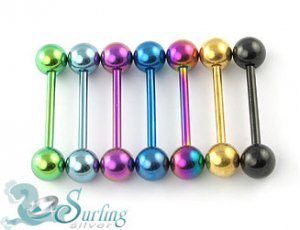 LOT 7 SOLID G5 TITANIUM COLOR TONGUE BARBELL RINGS 14G
