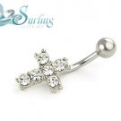 NEW WHITE CROSS CRUCIFIX CZ NAVEL BELLY BARBELL RING
