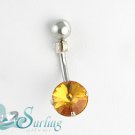 NEW ORANGE ROUND CZ SOLITAIRE BELLY NAVEL RING 14G