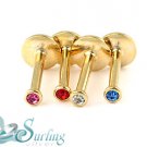 LOT 4 18K GOLD PLATED GEM INTERNALLY MONROE LABRET 14G