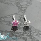 2 STAR CZ PINK ICE STERLING SILVER NOSE BONES RINGS 20G