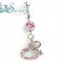 NEW KEY TO MY HEART PINK CZ BELLY NAVEL DANGLE RING