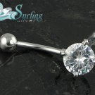 1 CT WHITE ROUND CUT CZ SOLITAIRE BELLY NAVEL RING