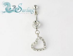 NEW *HOT* WHITE DANGLE HEART CZ BELLY NAVEL RING 14G