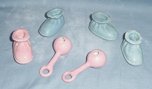 Six Ceramic Baby Theme Beads For Macrame Pink/Blue