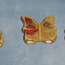 Three Ceramic Butterflies Beads For Macrame Gold/Red