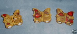 Three Ceramic Butterflies Beads For Macrame Gold/Red