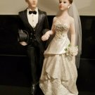 Cake Topper Wedding Ceremony Bride & Groom Fabric Veil Resin Large Figurine