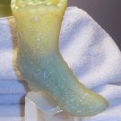 Fenton opalescent glass boot, daisy button & bar, yellow