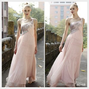 Elysemod Sheath Sweep Train Silk Chiffon Beading One-Shoulder Wedding Dresses 80168