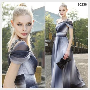Elysemod A-line One Shoulder Floor-length Capped Short Tencel Chiffon Evening Dress 80236