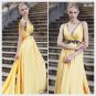 Elysemod A-line V-Neck Asymetrical Sleeveless Satin Beading Daffodil Evening Dress/Dresses 80189