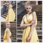 Elysemod A-line V-Neck Asymetrical Sleeveless Satin Beading Daffodil Evening Dress/Dresses 80189
