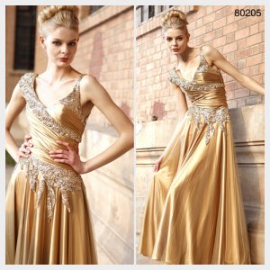 Elysemod A-line V-neck Floor-length Sleeveless Elastic satin Women's Dresses/ Evening Dress80 205