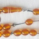 GREEK KOMBOLOI GOLD SPECKLED AMBER OVAL BEADS +STERLING