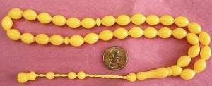 PRAYER BEADS YELLOW AMBER RESIN OTTOMAN CARVE- 33 Beads
