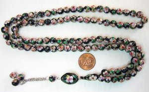 PRAYER BEADS CLOISONNE BLACK ENAMEL AND GOLD  99 BEADS
