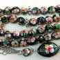 PRAYER BEADS CLOISONNE BLACK ENAMEL AND GOLD 99 BEADS