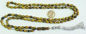 ISLAMIC PRAYER BEADS 99 OVAL TIGER EYE & STERLING