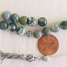 GREEK KOMBOLOI WORRY BEADS MOSS AGATE AND STERLING