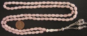 Islamic Prayer Beads 99 ROSE OVAL QUARTZ  & STERLING