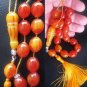 GREEK KOMBOLOI ORANGE AMBER OVAL BEADS +STERLING