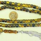 ISLAMIC PRAYER BEADS 99 BARREL CUT TIGER EYE & STERLING