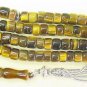 ISLAMIC PRAYER BEADS 99 BARREL CUT TIGER EYE & STERLING