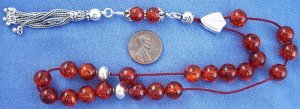 GREEK KOMBOLOI REDDISH BALTIC AMBER & STERLING SILVER